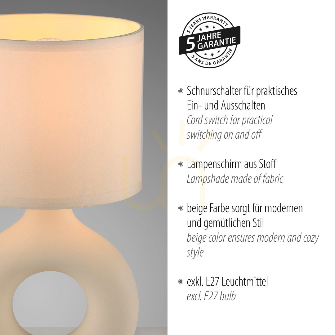 Visa CARARA bordslampa 14193-39 Beige 1xE27 CARARA bordslampa 14193-39 Beige 1xE27