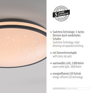 JUST LIGHT KYLE 14294-18 svart LED-plafond Ø38 cm, Switchmo small 4