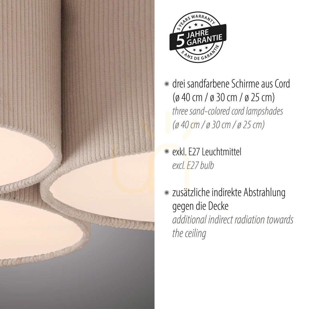 Visa GREEN DURO Plafond 14890-39 Beige 3xE27 GREEN DURO Plafond 14890-39 Beige 3xE27
