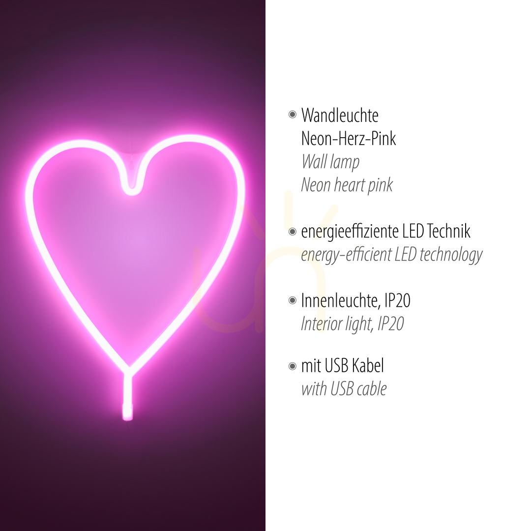 Display NEON-HERZ vägglampa 85020-87 Rosa 1xLED NEON-HERZ vägglampa 85020-87 Rosa 1xLED