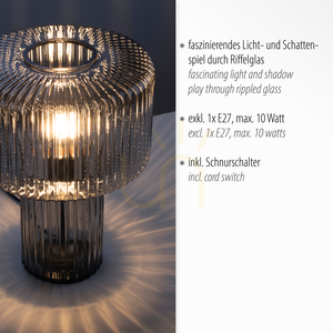 Zuma Line FUNGUS 4092-25 bordslampa i rökfärgat glas 1×E27 small 3