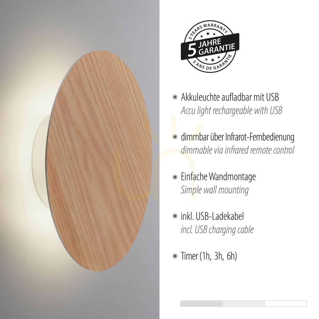 Visa AKKU-PUNTUA vägglampa 8153-79 Trä 1xLED AKKU-PUNTUA vägglampa 8153-79 Trä 1xLED
