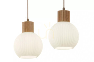 Pendant Light Sigma ALBA 2 Beige Trä E27 41843 small 1
