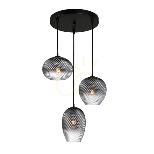 Kontrollera Italux Alias Pendellampa Svart Rökglas 3 ljuspunkter E27 PND-3672-3A-BK-SG