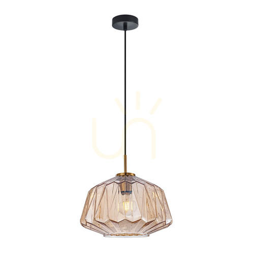 Kontrollera Italux Antita svart pendellampa med bärnstensfärgat glas, E27, 30 cm PND-3644-1-BRO-AMB