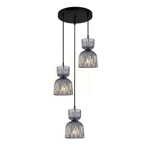 Kontrollera Italux Balme hänglampa 3-ljus svart rökglas E27 PND-3619-3A-BK-SG