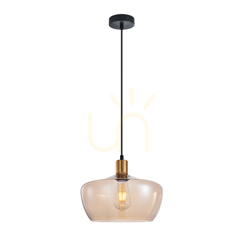 Kontrollera Italux Pendant Light Amber Glass Gold E27 PND-3636-1-BRO-AMB