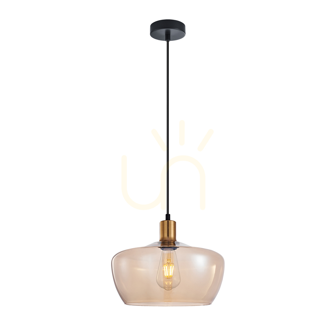 Kontrollera Italux Pendant Light Amber Glass Gold E27 PND-3636-1-BRO-AMB Italux Pendant Light Amber Glass Gold E27 PND-3636-1-BRO-AMB