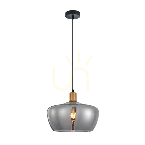Kontrollera Italux hängande taklampa guld rökglas E27 29,7 cm PND-3636-1-BRO-SG