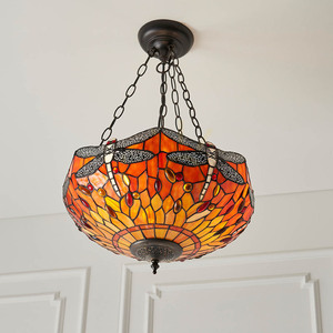 Pendellampa Interiors Dragonfly Tiffany Multicolor 3-ljuskälla E27 41 cm small 5