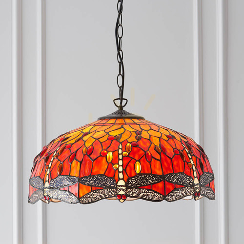 Kontrollera Tiffany pendellampa Dragonfly Multicolor Interiors 64082