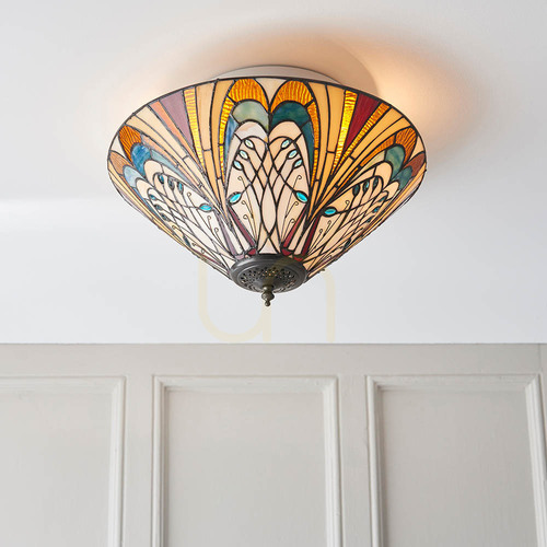 Kontrollera Plafond Interiors Hector Tiffany Multicolor 40 cm 2-ljus E27
