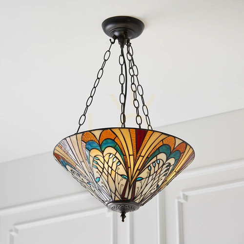 Kontrollera Tiffany taklampa Interiors Hector Multicolor 3-ljus E27 40 cm