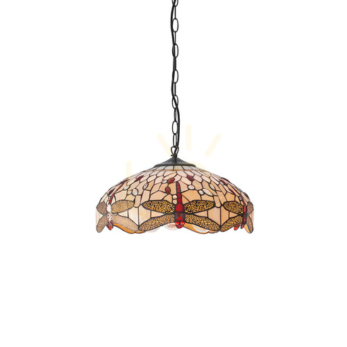 Kontrollera Taklampa Interiors Dragonfly Tiffany Beige 3L E27 Glas & Stål 41 cm 70824