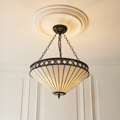 Kontrollera Tiffany taklampa Interiors Fargo flerfärgad 3-ljus E27 50 cm 111871