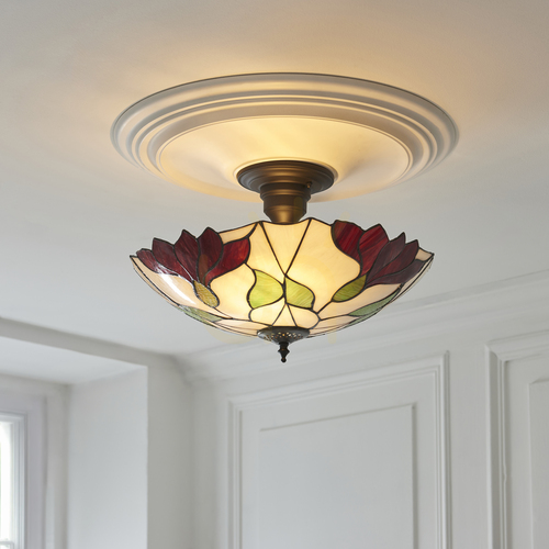 Kontrollera Taklampa Interiors Botanica Tiffany flerfärgad E27 Ø45 cm 3 ljusglas taklampa