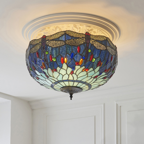 Kontrollera Taklampa Dragonfly Tiffany blå 3-ljus Interiors 111899