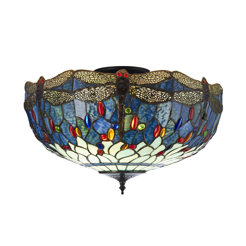 Kontrollera Taklampa Dragonfly Tiffany blå 3-ljus Interiors 111899