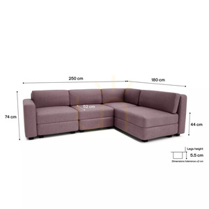 GRACIA 4-sitsig hörnsoffa i moduluppbyggnad – Dämpad rosa, City Sofa small 4