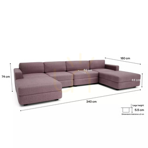GRACIA modulsoffa – U-formad, 180 x 340 x 180 cm – dämpad rosa, City Sofa small 4