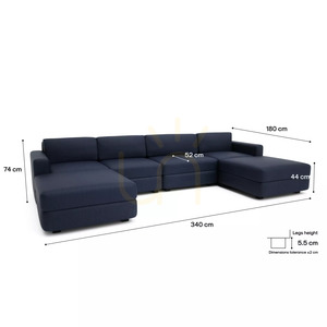 GRACIA modulsoffa – U-formad, 180 x 340 x 180 cm – Mörkblå City-soffa small 4