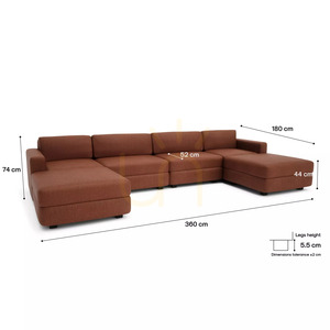 GRACIA modulsoffa – U-formad, 180 x 360 x 180 cm – terrakottafärgad från City Sofa small 4
