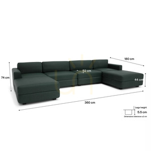GRACIA modulsoffa – U-formad, 180 x 360 x 180 cm – Green City Sofa small 4