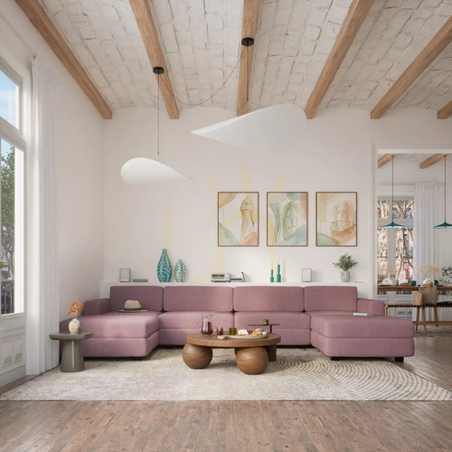 Kontrollera GRACIA modulsoffa – U-formad, 180 x 360 x 180 cm – dämpad rosa, City Sofa