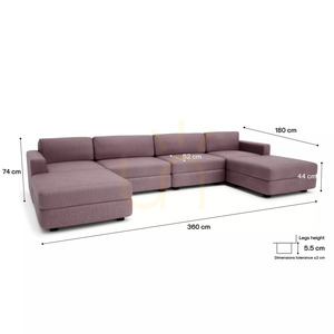 GRACIA modulsoffa – U-formad, 180 x 360 x 180 cm – dämpad rosa, City Sofa small 4