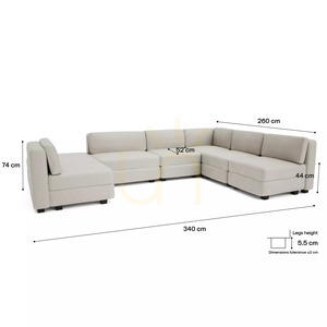 GRACIA modulsoffa – U-formad, 160 x 340 x 230 cm – krämbeige City-soffa small 4