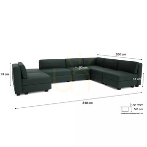 GRACIA modulsoffa – U-formad, 160 x 340 x 230 cm – Green City Sofa small 4