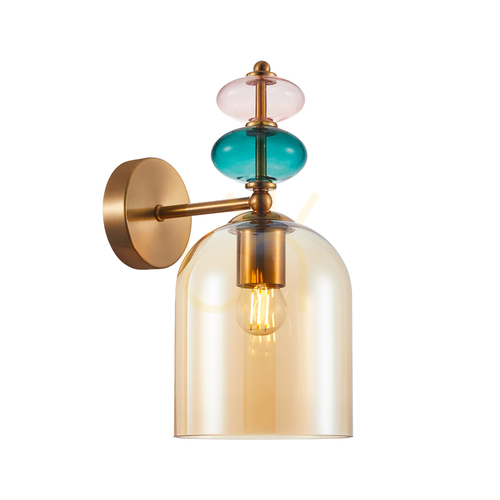 Kontrollera Italux Busco Guld Vägglampa E27 Glas 20 cm WL-30263-1B-BRO-AMB
