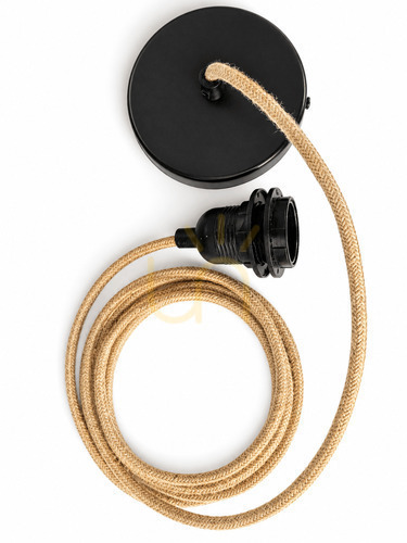 Kontrollera Taklampa pendel Lunares Lunhold 100 cm svart jute E27 LUN-LLH-BJ-100