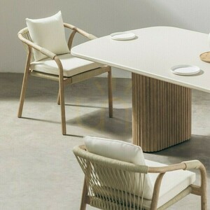 OVIGO 220 cm trädgårdsbord med stenskiva, ljust akaciaträ/ljusbeige, rundade former, Nova Nook-ribbor 1 OVIGO 220 cm trädgårdsbord med stenskiva, ljust akaciaträ/ljusbeige, rundade former, Nova Nook-ribbor small 1
