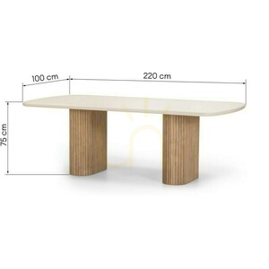 OVIGO 220 cm trädgårdsbord med stenskiva, ljust akaciaträ/ljusbeige, rundade former, Nova Nook-ribbor 2 OVIGO 220 cm trädgårdsbord med stenskiva, ljust akaciaträ/ljusbeige, rundade former, Nova Nook-ribbor small 2
