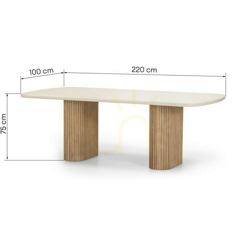 Förhandsvisning OVIGO 220 cm trädgårdsbord med stenskiva, ljust akaciaträ/ljusbeige, rundade former, Nova Nook-ribbor OVIGO 220 cm trädgårdsbord med stenskiva, ljust akaciaträ/ljusbeige, rundade former, Nova Nook-ribbor