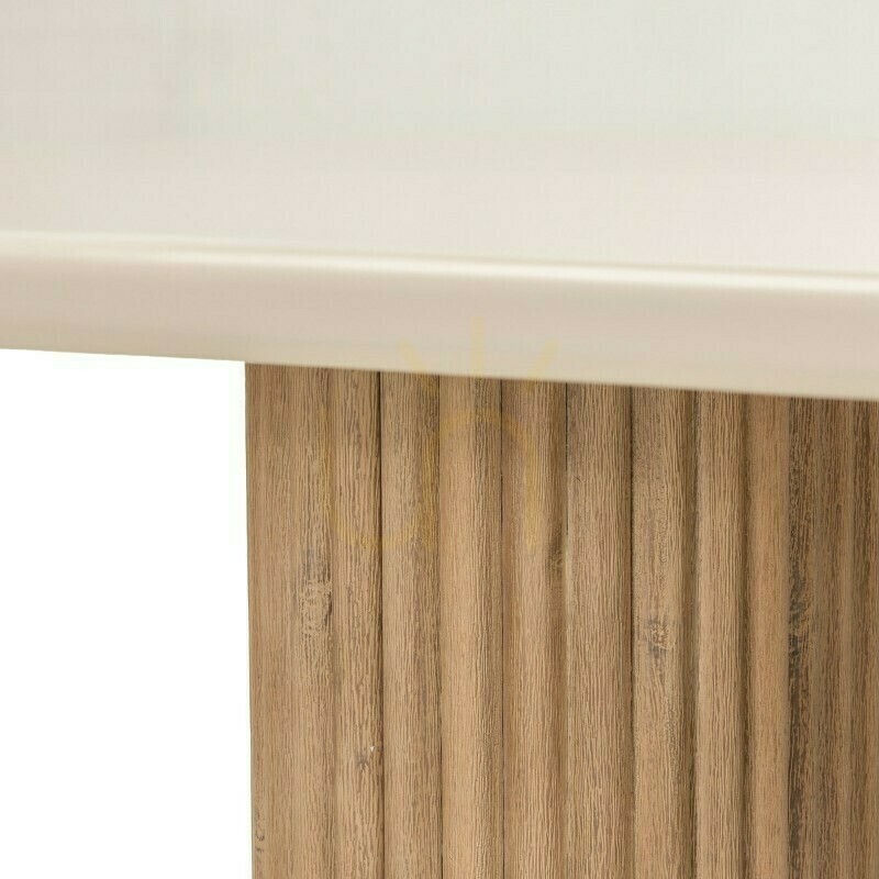Utsikt OVIGO 220 cm trädgårdsbord med stenskiva, ljust akaciaträ/ljusbeige, rundade former, Nova Nook-ribbor OVIGO 220 cm trädgårdsbord med stenskiva, ljust akaciaträ/ljusbeige, rundade former, Nova Nook-ribbor