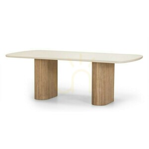 OVIGO 220 cm trädgårdsbord med stenskiva, ljust akaciaträ/ljusbeige, rundade former, Nova Nook-ribbor 7 OVIGO 220 cm trädgårdsbord med stenskiva, ljust akaciaträ/ljusbeige, rundade former, Nova Nook-ribbor small 7
