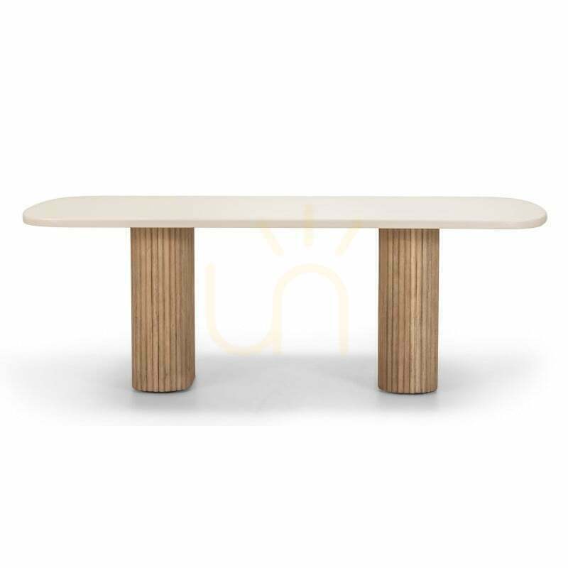 Kontrollera OVIGO 220 cm trädgårdsbord med stenskiva, ljust akaciaträ/ljusbeige, rundade former, Nova Nook-ribbor OVIGO 220 cm trädgårdsbord med stenskiva, ljust akaciaträ/ljusbeige, rundade former, Nova Nook-ribbor