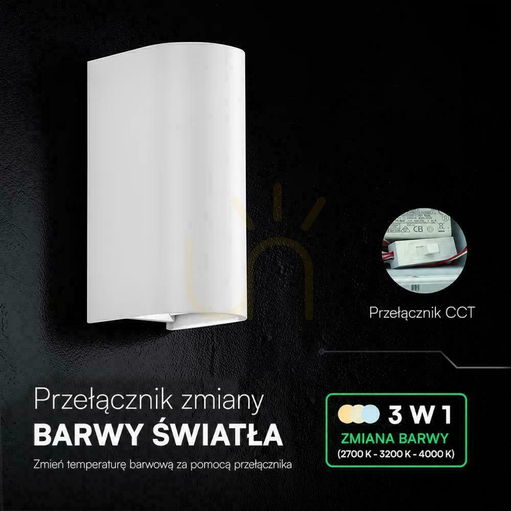 Utsikt V-TAC 10 W LED COB-vägglampa, vit, IP65, justerbar färgtemperatur (VT-120113), 2700 K–3200 K–4000 K, 1250 lm V-TAC 10 W LED COB-vägglampa, vit, IP65, justerbar färgtemperatur (VT-120113), 2700 K–3200 K–4000 K, 1250 lm