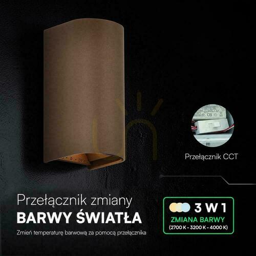 Kontrollera V-TAC 10 W LED COB-vägglampa, Corten-brun, IP65, justerbar färgtemperatur (CCT) VT-120113 2700 K–3200 K–4000 K 1250 lm