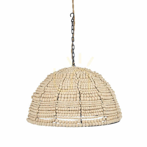 Kontrollera Pendellampa BAZAR BIZAR The Wooden Bead Dome natur 48 cm
