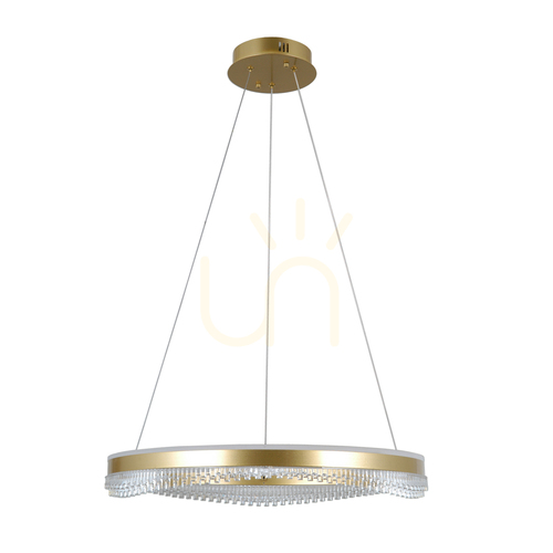 Kontrollera Italux Morte LED-pendellampa i guld, 60 cm, växlingsbar ljusfärg