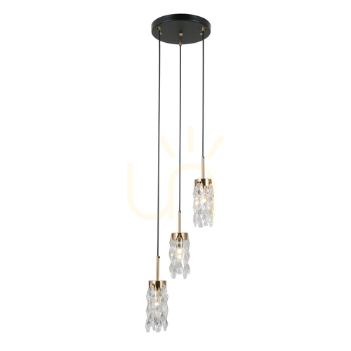 Kontrollera Italux Zorta pendellampa 3 × E14, svart och guldfärgad med glas