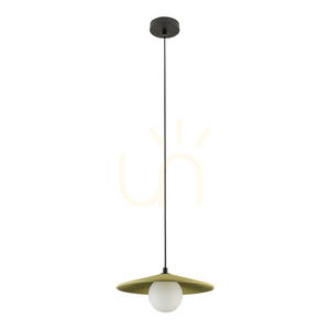 Pendellampa Zambelis 2597, olivgrön keramik och opalglas, Ø28,5 cm, G9 small 1