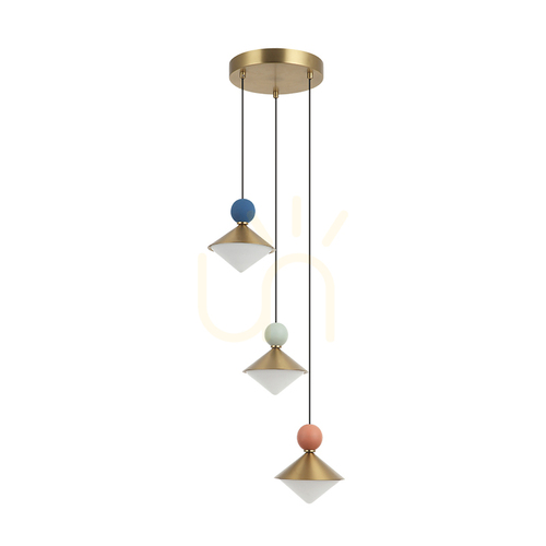 Kontrollera LED-pendellampa 20 W 3000 K, keramik – metall – glas, mässing, ZAMBELIS