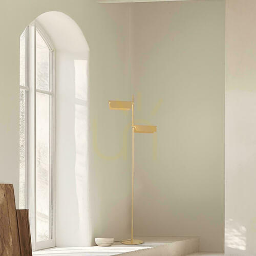 Kontrollera Golvlampa med LED, 12 W, 3000 K, borstat guld, justerbara ljusreflektorer, ZAMBELIS