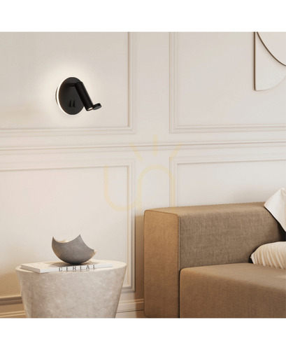 Kontrollera Zambelis 25303 mattsvart LED-läslampa för vägg med bakgrundsbelysning, 3+6 W 3000 K