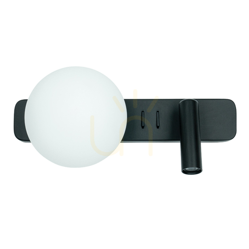 Kontrollera LED-läslampa för väggmontering, 3 W + 6 W bakgrundsbelysning, svart aluminium – akryl, ZAMBELIS