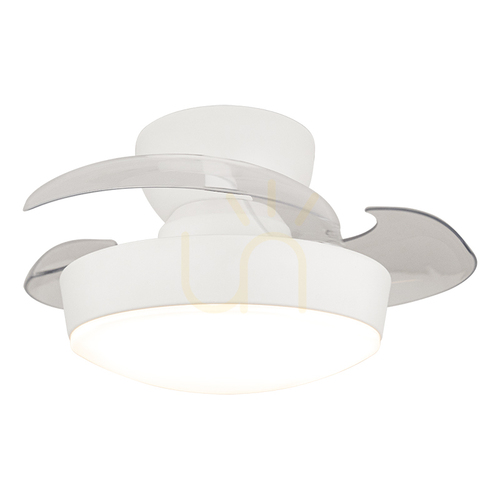 Kontrollera Takfläkt med LED-belysning 20 W, 3000 K–4000 K–6500 K, vit matt metall – transparenta blad av polykarbonat, ZAMBELIS